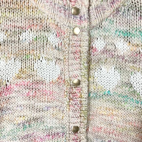 Nwot LOVESHACKFANCY Cardigan M Pink White-Hearts Gold-Snap-Up Wool Cotton Pocket - Picture 9 of 16